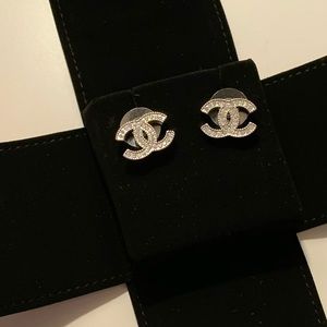 Authentic Chanel CC Earrings - Silver & Crystal